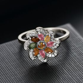 Frühlingsblüte- Mehrfarbig-Turmalin Ring 925 Silber rhodiniert (Größe 17.00) ca. 0.99 ct