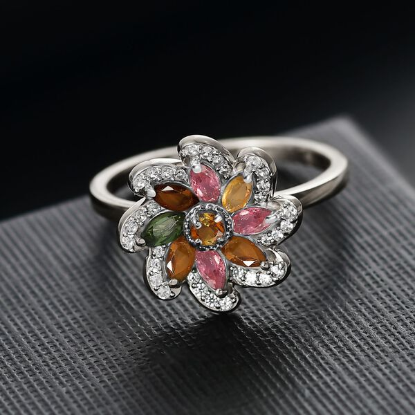 Frühlingsblüte- Mehrfarbig-Turmalin Ring 925 Silber rhodiniert (Größe 17.00) ca. 0.99 ct image number 2