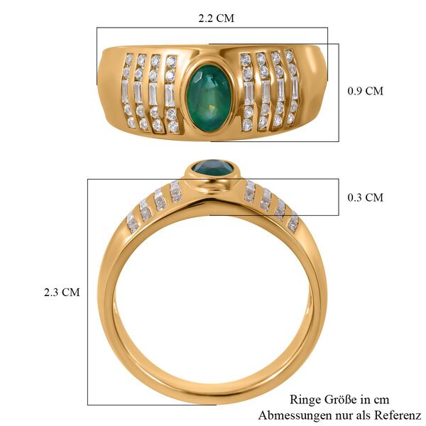 AAA Kagem Sambischer Smaragd, Weißer Zirkon Ring 925 Silber Gelbgold Vermeil (Größe 18.00) ca. 0,93 ct image number 5