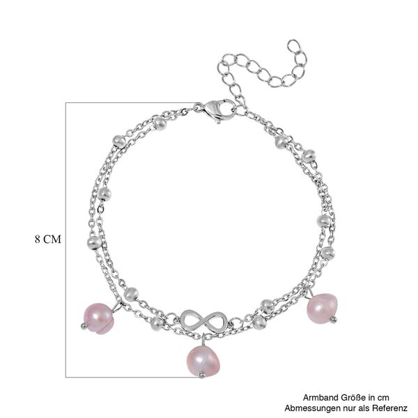 Mehrfarbiges S&uuml;&szlig;wasser Perlen Armband, ca. 19 cm + 5 cm Extender, Reiner Edelstahl image number 4