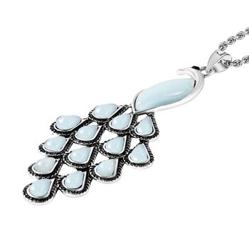 Blauer Quarzit und schwarzer Kristall-Anh&auml;nger mit 72cm Kette - 35 ct.