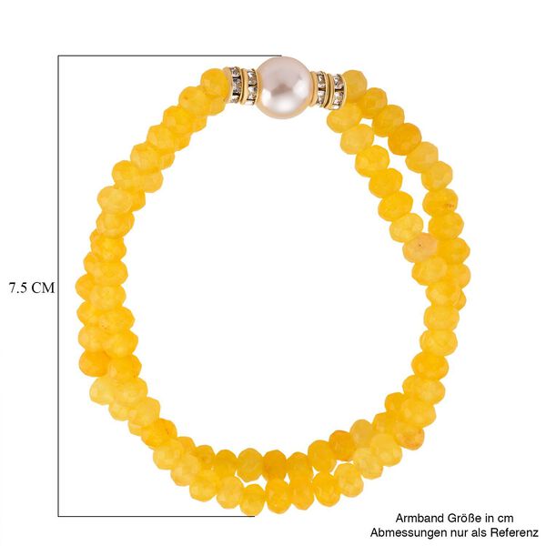 Wei&szlig;e Muschelkernperle (9-11 mm) Armband mit Gelbem Quarzit und Wei&szlig;em Kristall, flexibel, Goldfarben image number 6