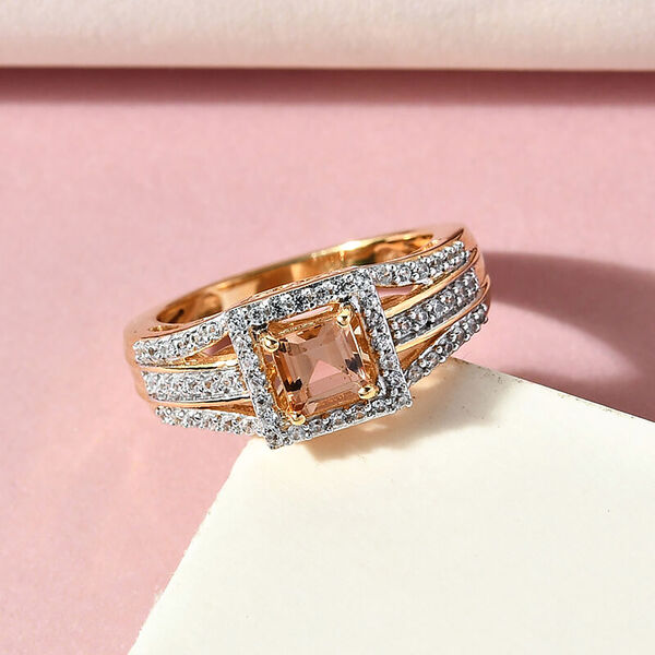 Golden kaiserlicher Topas und Zirkon Ring 925 Silber 585 Vergoldet image number 2