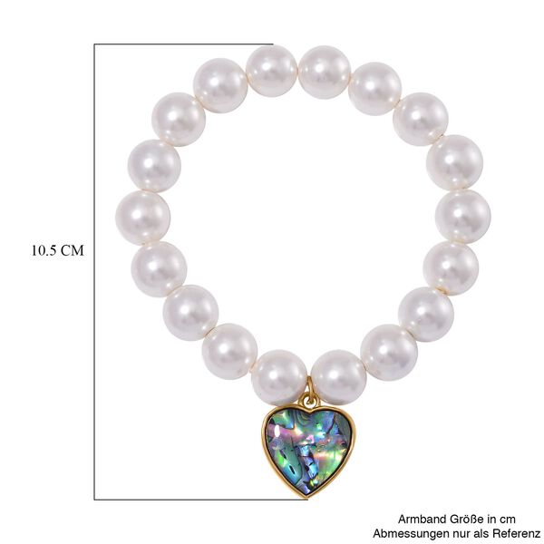 Weißes Muschelkernperlen und Abalone Muschel Armband, 17-19 cm - 198 ct. image number 5