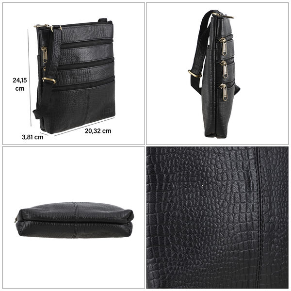 Echtleder Crossbody Tasche mit Kroko-Pr&auml;gung, Schwarz image number 5