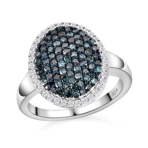 Blauer und weißer Diamant-Cluster-Halo-Ring - 1 ct. image number 4