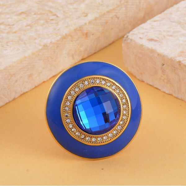 Blauer Kristall, Weißer Kristall Ring, Reiner Edelstahl emailliert, (Größe 16.00) image number 1