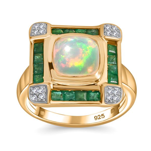 AA Nat&uuml;rlicher, &auml;thiopischer Welo Opal, Kagem sambischer Smaragd und Zirkon-Ring - 2,63 ct. image number 4