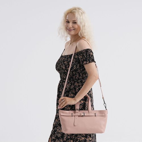 "lifestyle-Color:Pink  size/Profile:Genuine Leather crossbody bag :wall(exterior);Genuine Leather. Lining(interior):polyester   Pockets(exterior):zipped-2;Pockets(interior):Zipped-2;slip-1 Measurement(cm): 32*12*19cm shoulder srap:130cm" image number 1