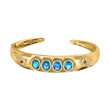 Paraiba Pfau Quarz Triplette, Nat&uuml;rlicher Chromdiopsid Armreif, ca. 19 cm 925 Silber vergoldet ca. 8.68 ct