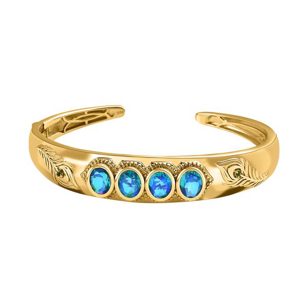 Paraiba Pfau Triplett Quarz und nat&uuml;rlicher Chromdiopsid-Armreif, 19cm - 8,68 ct.