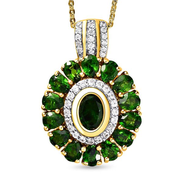 Nat&uuml;rlicher Chromdiopsid-Anh&auml;nger mit Kette, 925 Silber Gelbgold Vermeil ca. 4.55 ct