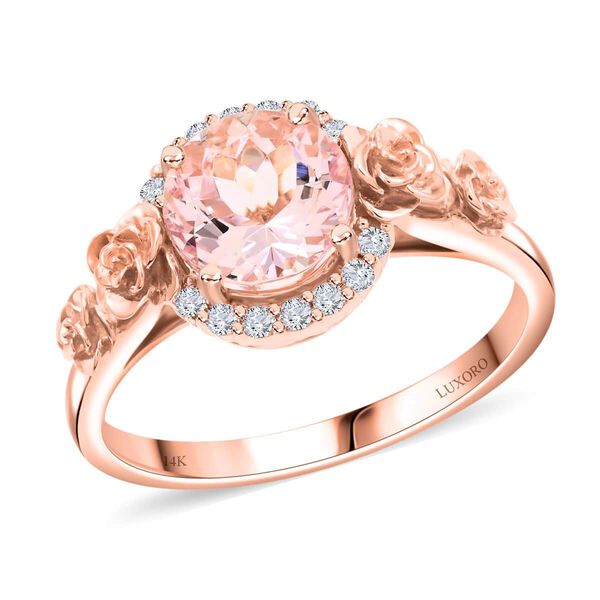 LUXORO zertifiziert und gepr&uuml;ft AAA Rosa Morganit und Diamant Ring in 585 Ros&eacute;gold - 1,90 ct.