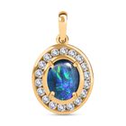 Boulder Opal Triplette, Weißer Zirkon Anhänger 925 Silber Gelbgold Vermeil ca. 2.65 ct
