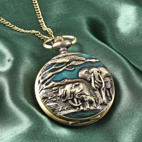 STRADA Taschenuhr mit 79cm Kette im Elefantenmotiv, Japanisches Uhrwerk image number 2