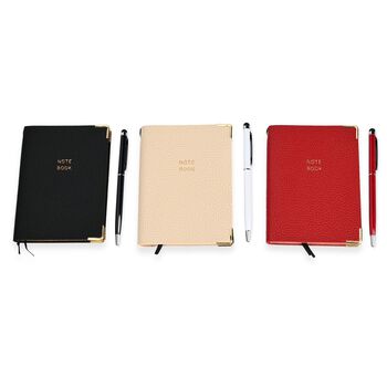 3er-Set Taschentagebuch aus hochwertigem PU-Leder mit 3 Kugelschreiber im Geschenkbox, Schwarz, Elfentbein, Rot