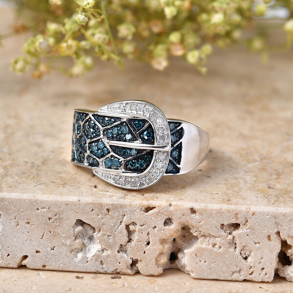 D'Joy Blauer Diamant Ring 925 Silber Rhodiniert (Gr&ouml;&szlig;e 17.00) image number 1