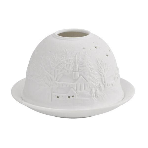 Porzellan-Teelichthalter mit LED, Kapelle im Winter Motiv image number 4