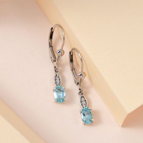 Paraiba-Apatit, Wei&szlig;er Zirkon Ohrringe 925 Silber platiniert ca. 1.07 ct image number 2