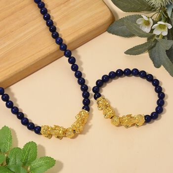 2er Set - Lapislazuli Halskette und Armband Legierung  gelb vergoldet ca. 430.00 ct
