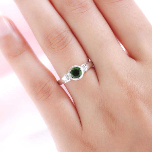 Natürlicher Chromdiopsid und weißer Zirkon-Ring, 925 Silber platiniert  ca. 0,89 ct image number 3