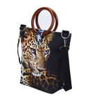 Handtasche mit Holzgriff, Leopardenmuster, Größe 32x12x29cm, Schwarz und Braun image number 2