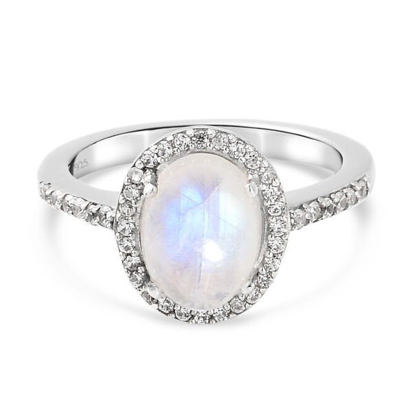 Regenbogen Mondstein und Zirkon-Ring, 925 Silber platiniert  ca. 2,71 ct image number 0