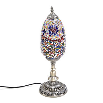 Handgefertigte, orientalische Mosaik Glas Tischlampe - Eiform, Gr&ouml;&szlig;e 15x15x48 cm, Mehrfarbig