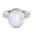 Premium Regenbogen Mondstein und weißer Zirkon-Ring, 925 Silber platiniert (Größe 21.00) ca. 4.70 ct