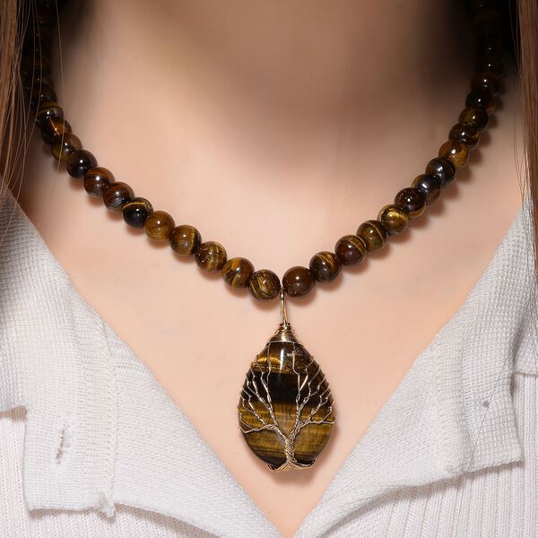 Tigerauge Halskette, ca. 45 cm + 5 cm extender, vergoldet ca. 230.00 ct image number 2