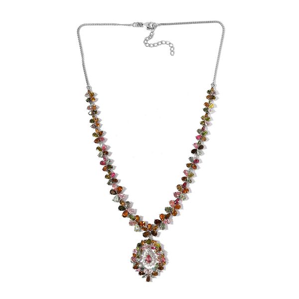 Nat&uuml;rliche, mehrfarbige Turmalin und Moissanit-Halskette, 45 cm - 28,75 ct. image number 4