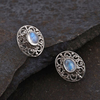 Royal Bali Kollektion - Regenbogen Mondstein Ohrringe 925 Silber ca. 2.53 ct