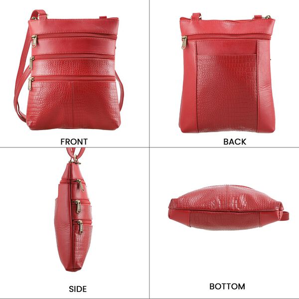 2er-Set -100% Echtleder 44x20,32x22,86cm Reisetasche und 20,32x3,82x24,13cm Crossbody Tasche, Krokoprägung, Rot image number 5