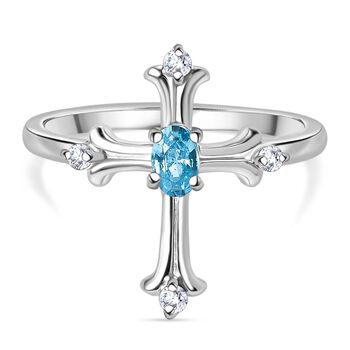 AA Blauer Zirkon, Wei&szlig;er Zirkon Ring 925 Silber rhodiniert (Gr&ouml;&szlig;e 21.00) ca. 0,49 ct