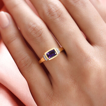 Nat&uuml;rlicher, marokkanischer Amethyst und wei&szlig;er Zirkon-Ring, 925 Silber vergoldet  ca. 0,92 ct