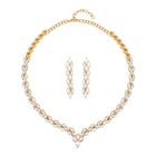 2er Set, Wei&szlig;e Kristall Ohrringe und Collier, goldfarben