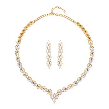 2er Set, Wei&szlig;e Kristall Ohrringe und Collier, goldfarben