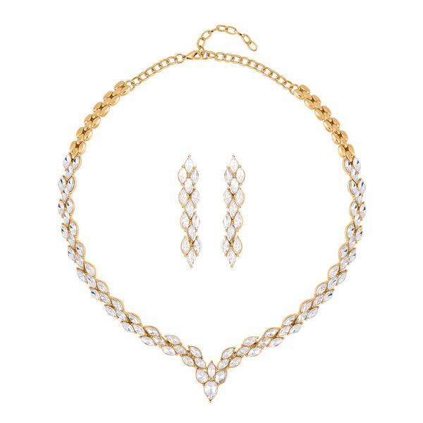 2er-Set - wei&szlig;e Kristall-Ohrringe und Halskette