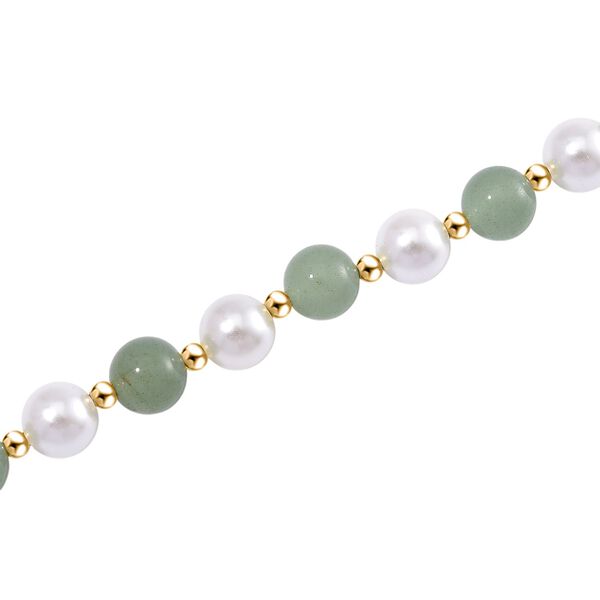 Gr&uuml;ner Aventurin, Wei&szlig;e Muschelkernperle (7-9 mm) Halskette ca. 45 cm+ 5 cm Extender gelb vergoldet image number 4
