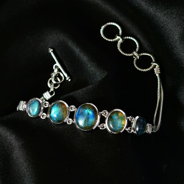 Labradorit Armband ca. 18 cm Reines Messing platiniert ca. 14.85 ct image number 3