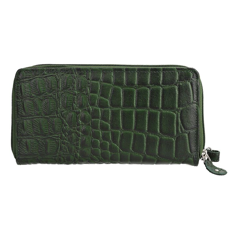 RFID-geschützte Brieftasche aus 100% echtem Leder mit Kroko-Prägung und abnehmbarem Trageschlaufe, dunkel grün image number 0