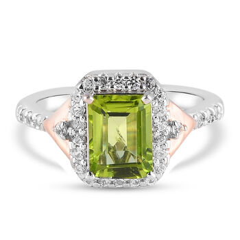 Nat&uuml;rlicher Peridot und Zirkon-Ring, 925 Silber Bicolor (Gr&ouml;&szlig;e 16.00) ca. 1,96 ct