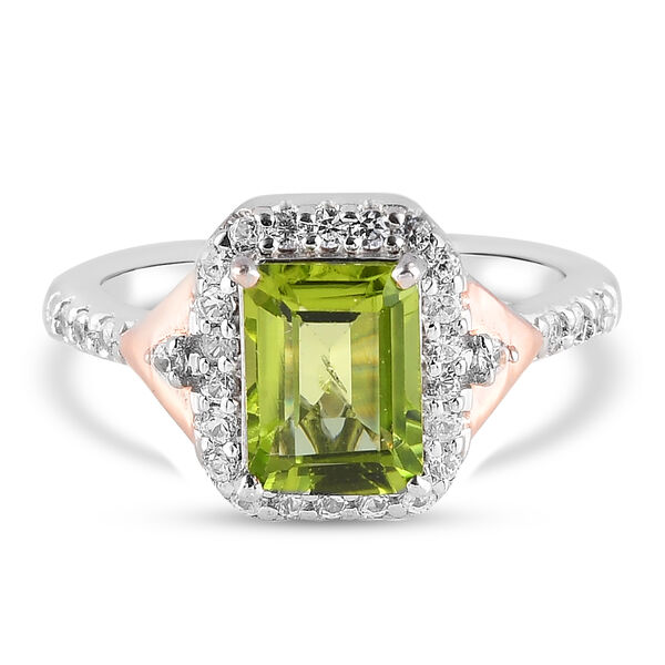 Nat&uuml;rlicher Peridot und Zirkon-Ring, 925 Silber Bicolor  ca. 1,96 ct