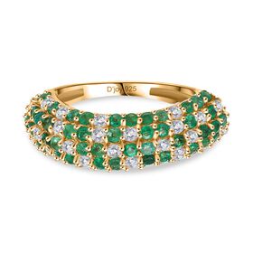 D’joy Kagem Sambischer Smaragd, Moissanit Ring 925 Silber 750 Gelbgold Vermeil (Größe 18.00) ca. 1,57 ct