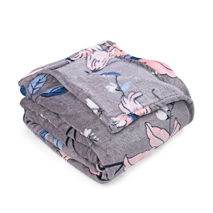 Ultraweiche Flanell Kuscheldecke, bedruckt, 155 gsm, Grau Rosa