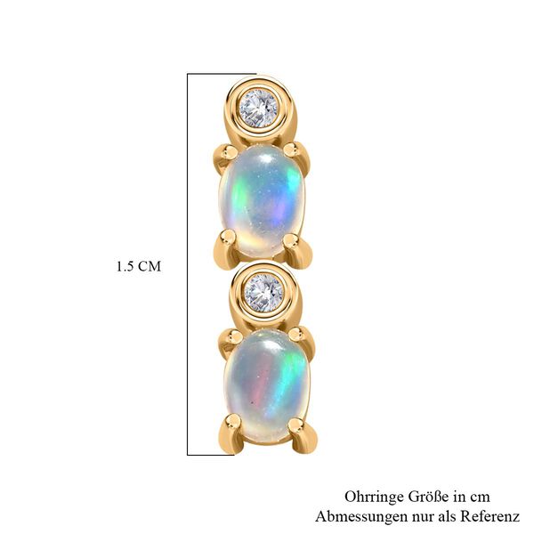 AA Nat&uuml;rlicher, &auml;thiopischer Welo Opal, Wei&szlig;er Zirkon Ohrringe 925 Silber 750 Gelbgold Vermeil ca. 0.60 ct image number 5