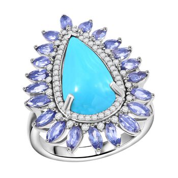 D'Joy AA Sleeping Beauty T&uuml;rkis, Tansanit Ring 925 Silber rhodiniert (Gr&ouml;&szlig;e 19.00) ca. 10,58 ct