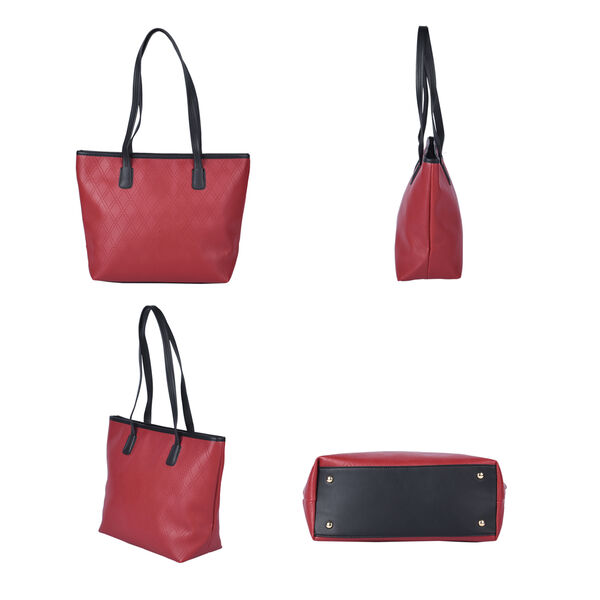 Moderne Handtasche aus naturfreundlichem Kunstleder, Karomuster, Weinrot image number 3