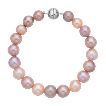Mehrfarbiges Edison Perlen Armband, (8-11mm), ca. 20 cm, 925 Silber rhodiniert