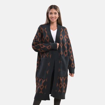 LA MAREY - offene Strickjacke mit Farbkontrast, Einheitsgr&ouml;&szlig;e Schwarz